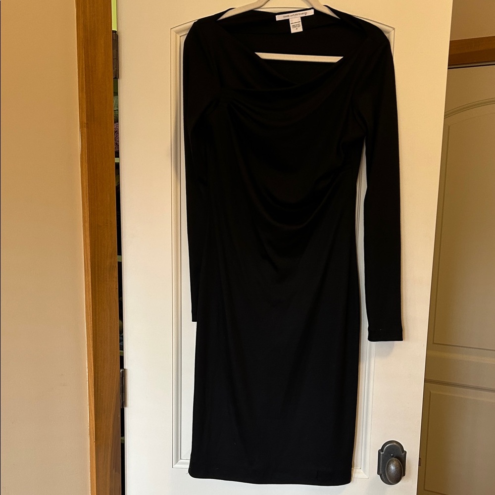 Diane Von Furstenberg Black Long Sleeve Dress With Crossover Neckline